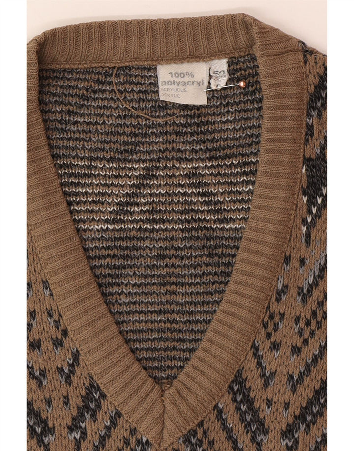 VINTAGE Herren Weste Tank Top IT 52 Large Brown Fair Isle