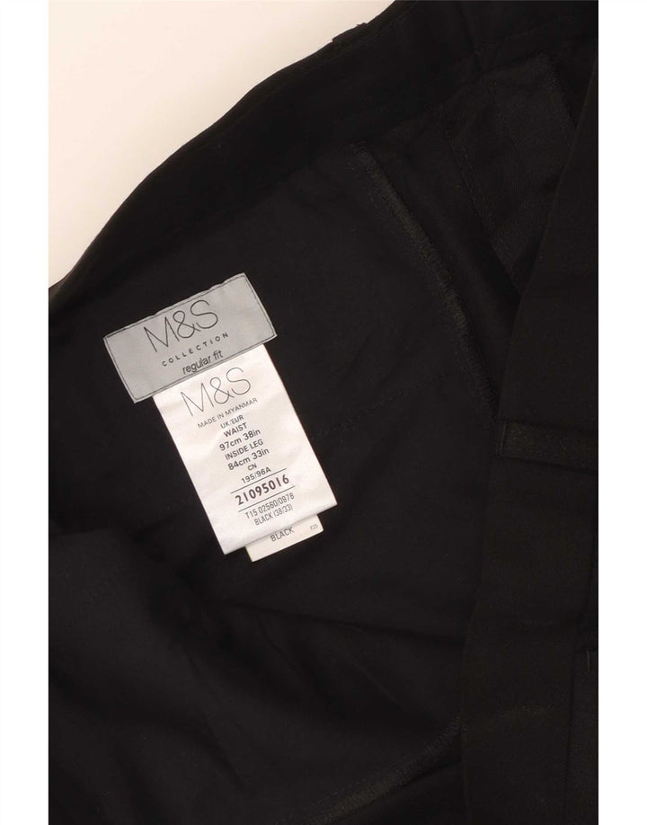 Marks & Spencer Herren-Anzughose in normaler Passform, W38, L33, schwarzes Polyester