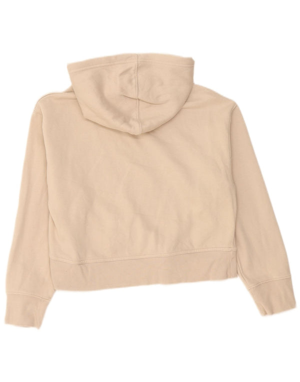 Zara Damen Crop Übergroßer Kapuzenpullover UK 10 Small Beige Baumwolle