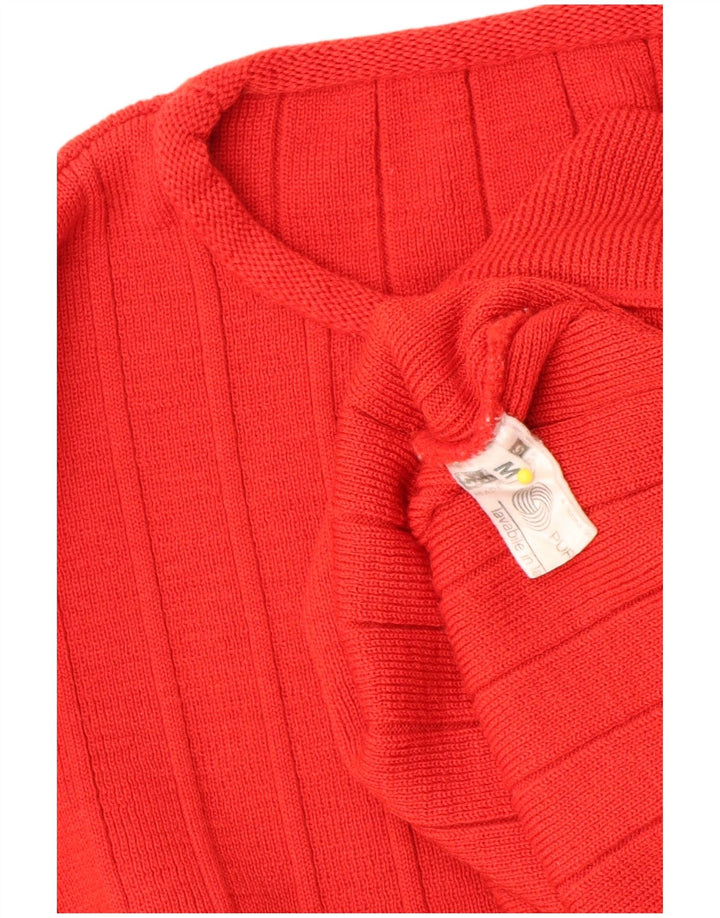 Vintage Damen Übergroßer Rundhalspullover Pullover UK 14 Mittelrot gestreift
