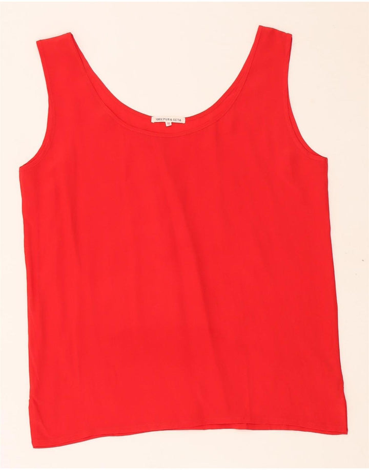 VINTAGE Damen Weste Top UK 10 Kleine rote Seide