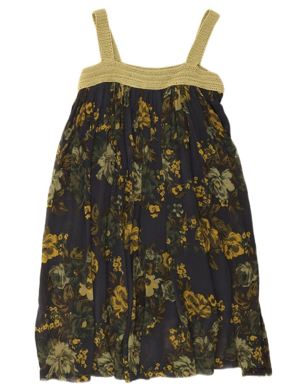 Vintage Damen Sonnenkleid UK 8 Small Navy Blue Floral