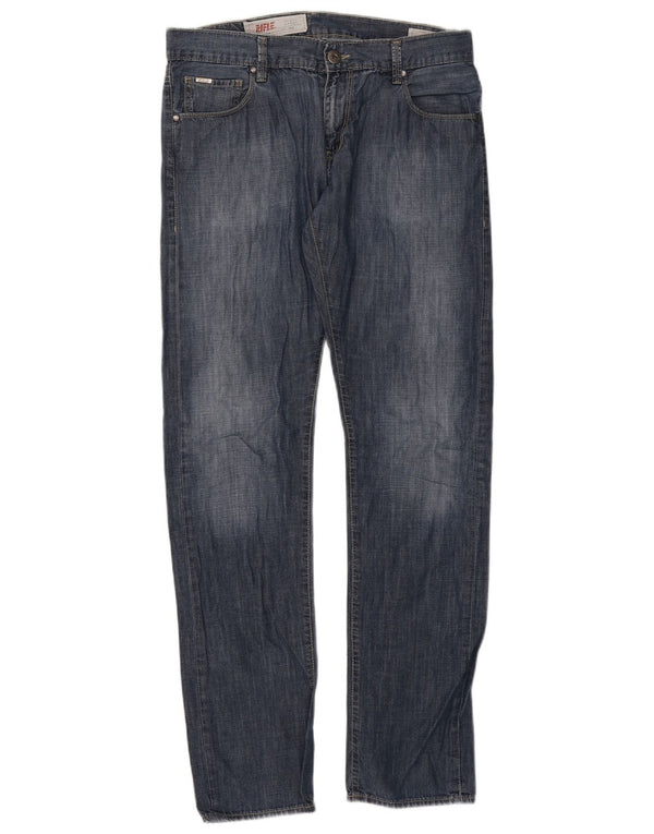 Rifle Herren Straight Jeans IT 48 Medium W34 L34 Blaue Baumwolle