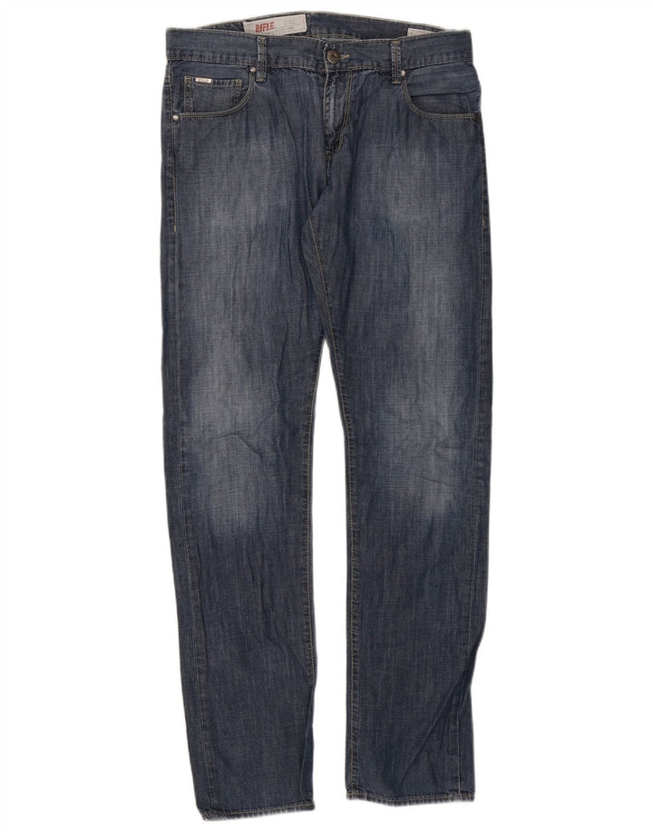Rifle Herren Straight Jeans IT 48 Medium W34 L34 Blaue Baumwolle