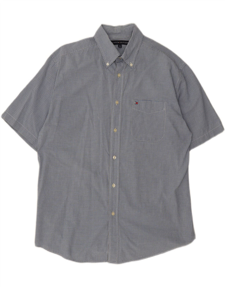 TOMMY HILFIGER Mens Short Sleeve Shirt Medium Blue Check Cotton Vintage Tommy Hilfiger and Second-Hand Tommy Hilfiger from Messina Hembry 