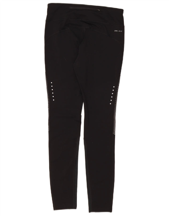 NIKE Damen Dri Fit Leggings UK 10 Small Schwarzes Nadelstreifen-Polyester