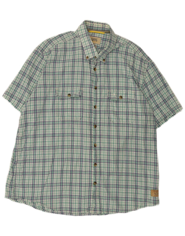 Camel Active Herren-Hemd, kurzärmelig, reguläre Passform, 2XL, grün kariert, Baumwolle