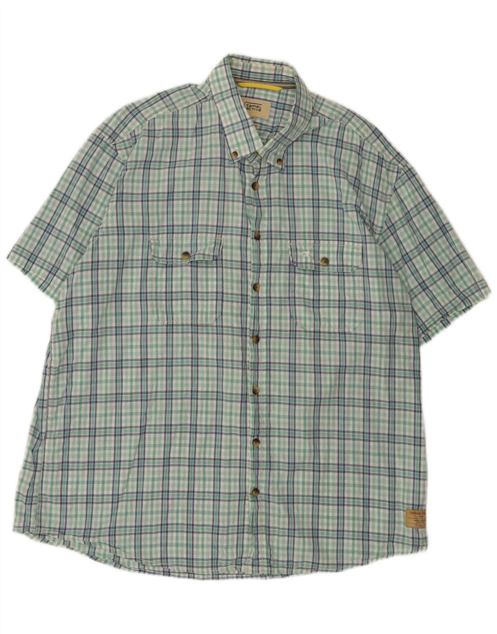 Camel Active Herren-Hemd, kurzärmelig, reguläre Passform, 2XL, grün kariert, Baumwolle