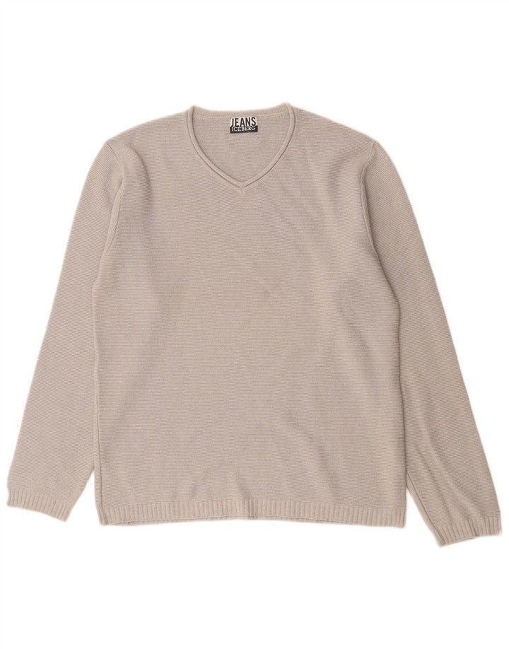 Iceberg Herren-Pullover mit V-Ausschnitt aus mittelgrauer Baumwolle