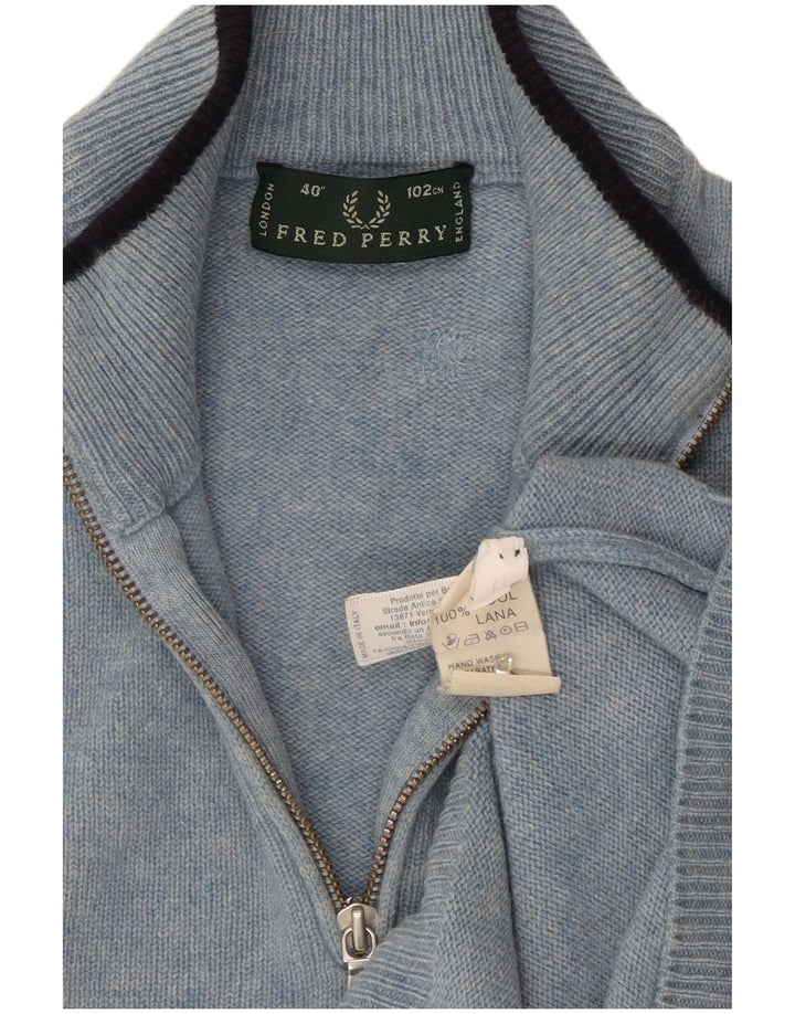 Fred Perry Herren-Pullover mit Reißverschluss am Hals, mittelblaue Wolle