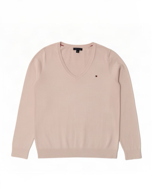 Tommy Hilfiger Damen-Pullover mit V-Ausschnitt, UK 12, mittelrosa, Baumwolle