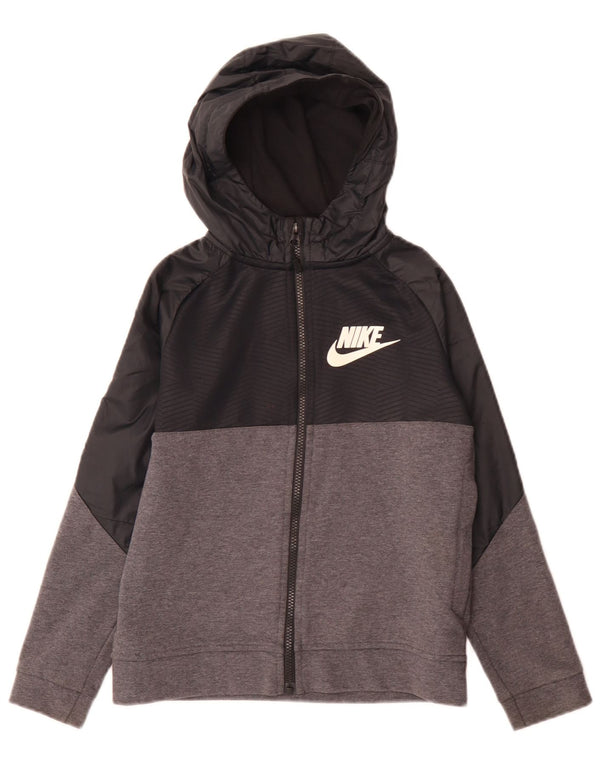 Nike Jungen-Kapuzenpullover mit Reißverschluss, 10–11 Jahre, mittelschwarz, Colourblock-Baumwolle