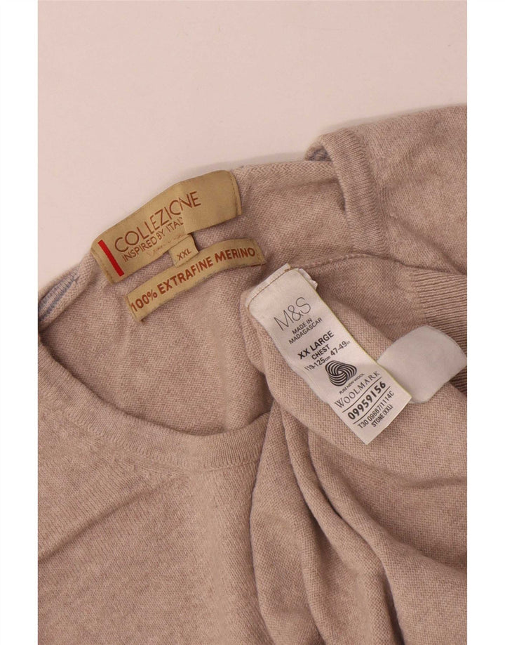 Marks & Spencer Herren-Pullover mit Rundhalsausschnitt, 2XL, beige Merinowolle