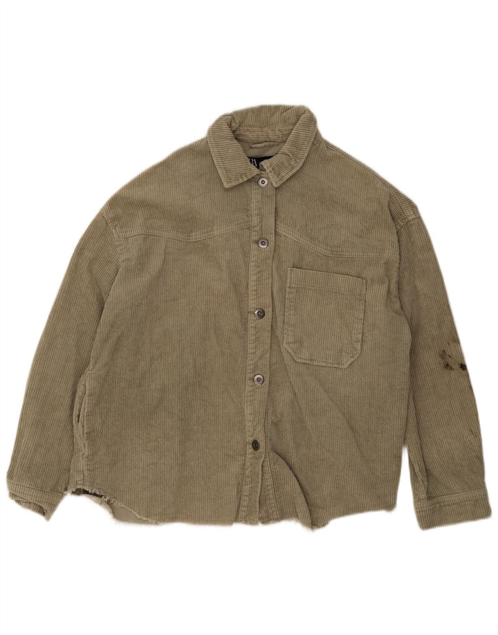 Zara Damen Cordjacke UK 14 Medium Khaki Baumwolle