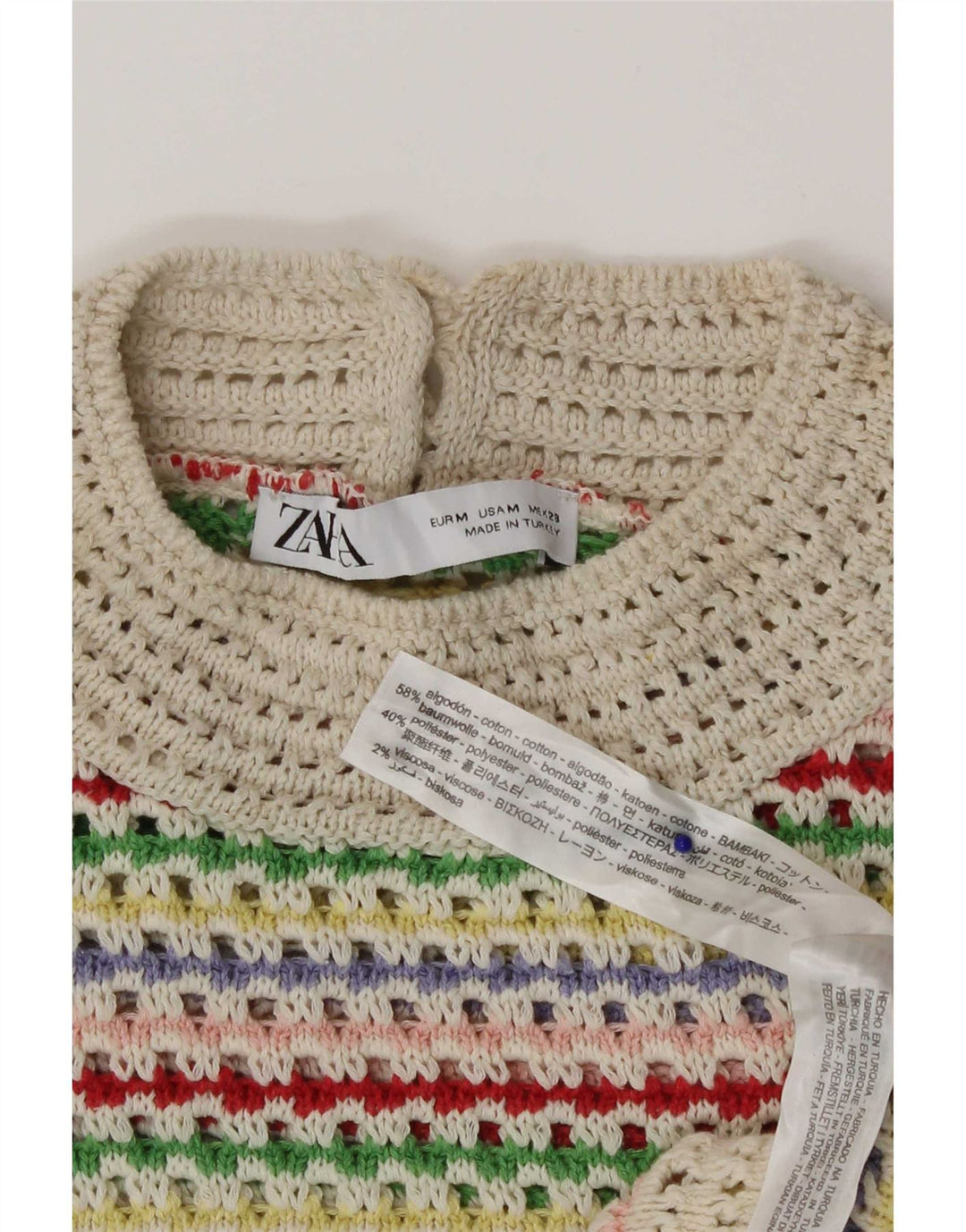 Zara Häkel-Crop-Top für Damen, Größe M, mehrfarbig, gestreift, Baumwolle, UK 12