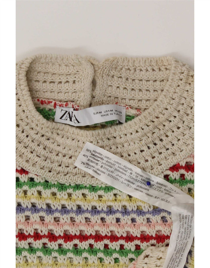 Zara Häkel-Crop-Top für Damen, Größe M, mehrfarbig, gestreift, Baumwolle, UK 12