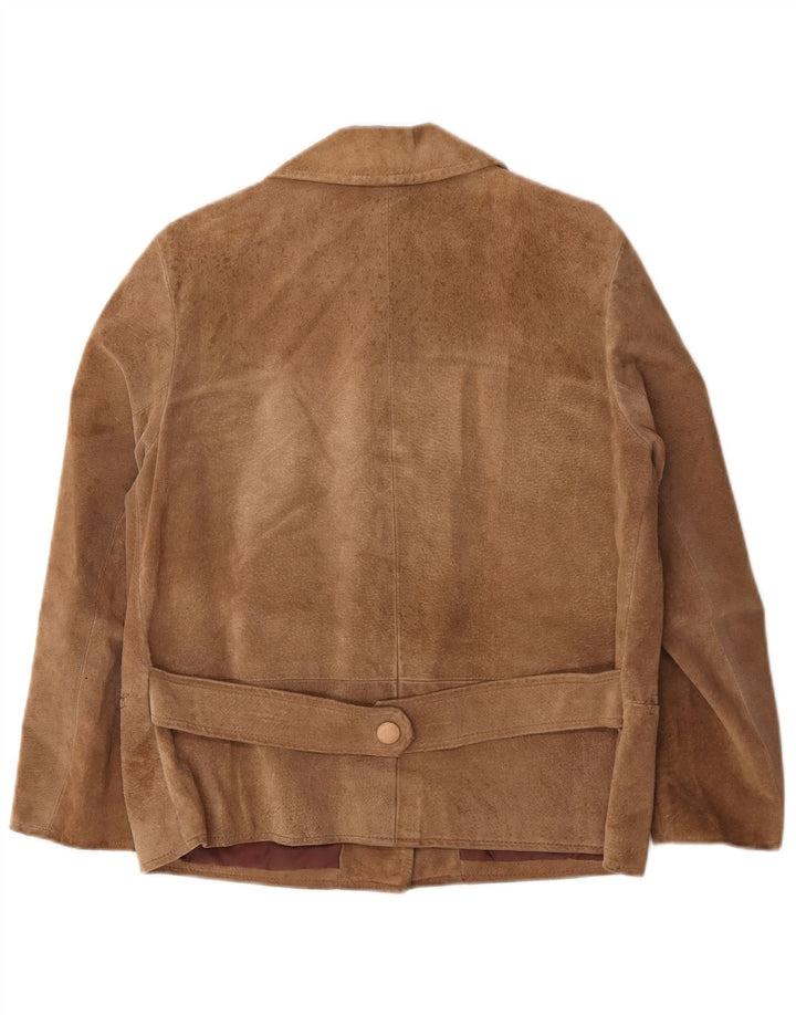 Vintage Damen 3-Knopf-Wildleder-Blazerjacke UK 16 Large Beige