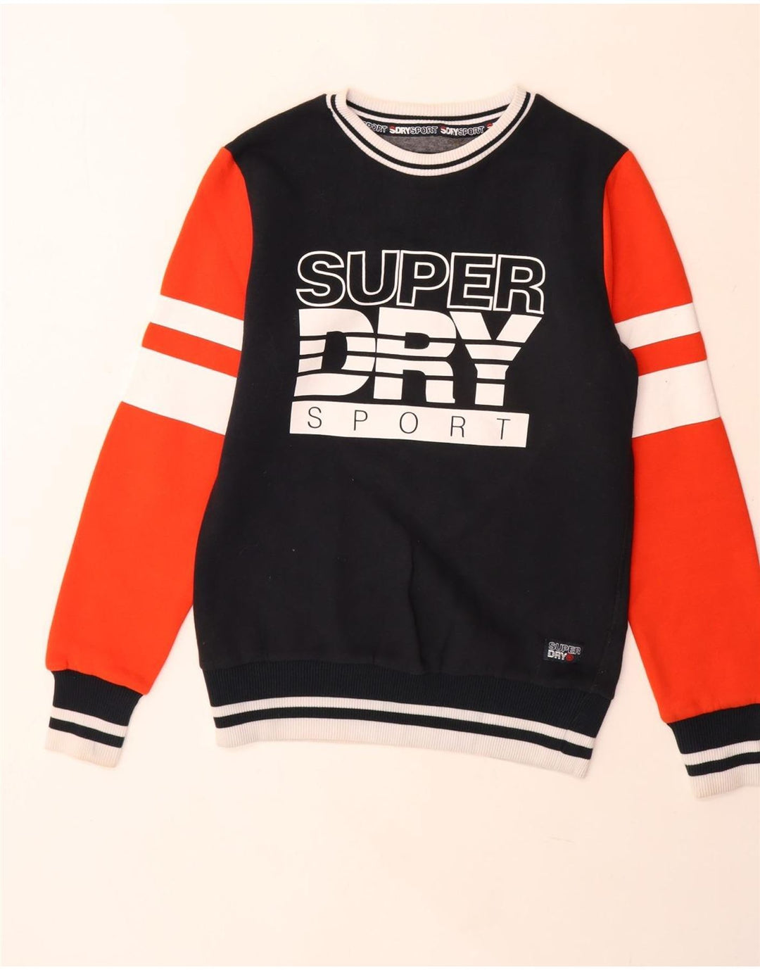 Superdry Herren Grafik-Sweatshirt-Pullover aus mittelschwarzer Colourblock-Baumwolle