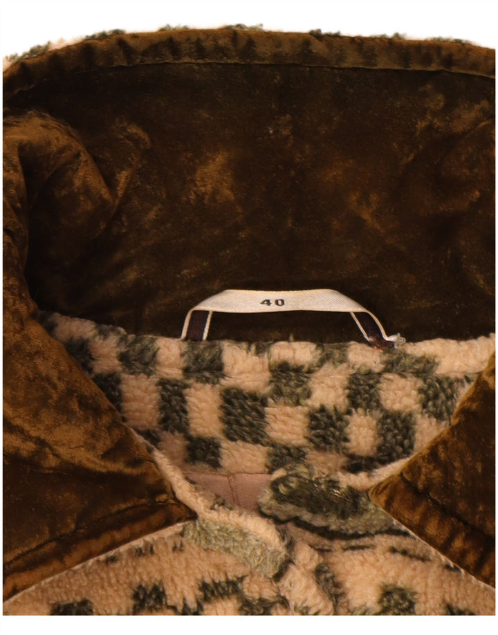 Vintage Damen Übergroßer Fleecemantel EU 40 Mittelbeige gestreift