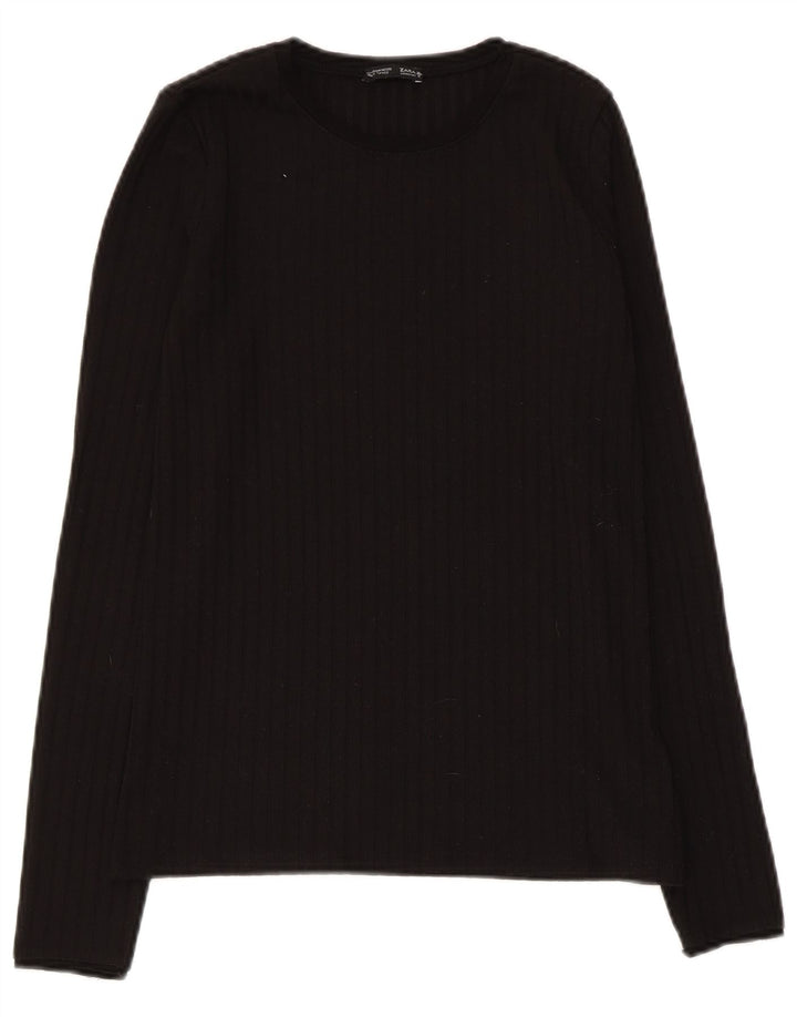 Zara Damen Top Langarm UK 12 Medium Schwarz