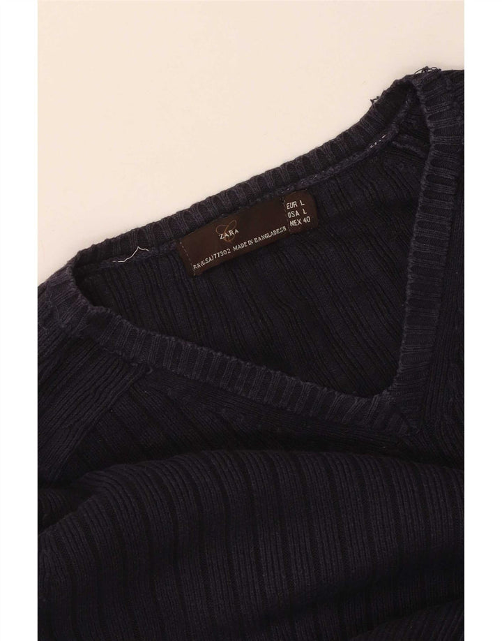 Zara Herren-Pullover mit V-Ausschnitt, Größe L, Marineblau