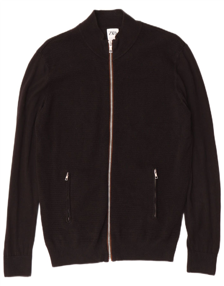 ZARA Herren-Cardigan-Pullover aus mittelschwarzer Baumwolle