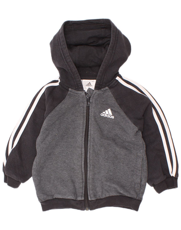 Adidas Baby-Jungen-Kapuzenpullover mit Reißverschluss, 12–18 Monate, graue Colourblock-Baumwolle