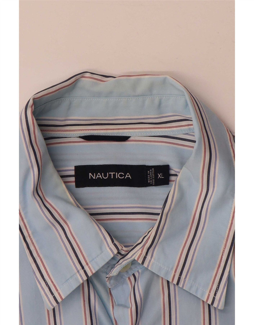 Nautica Herrenhemd XL blau gestreift aus Baumwolle
