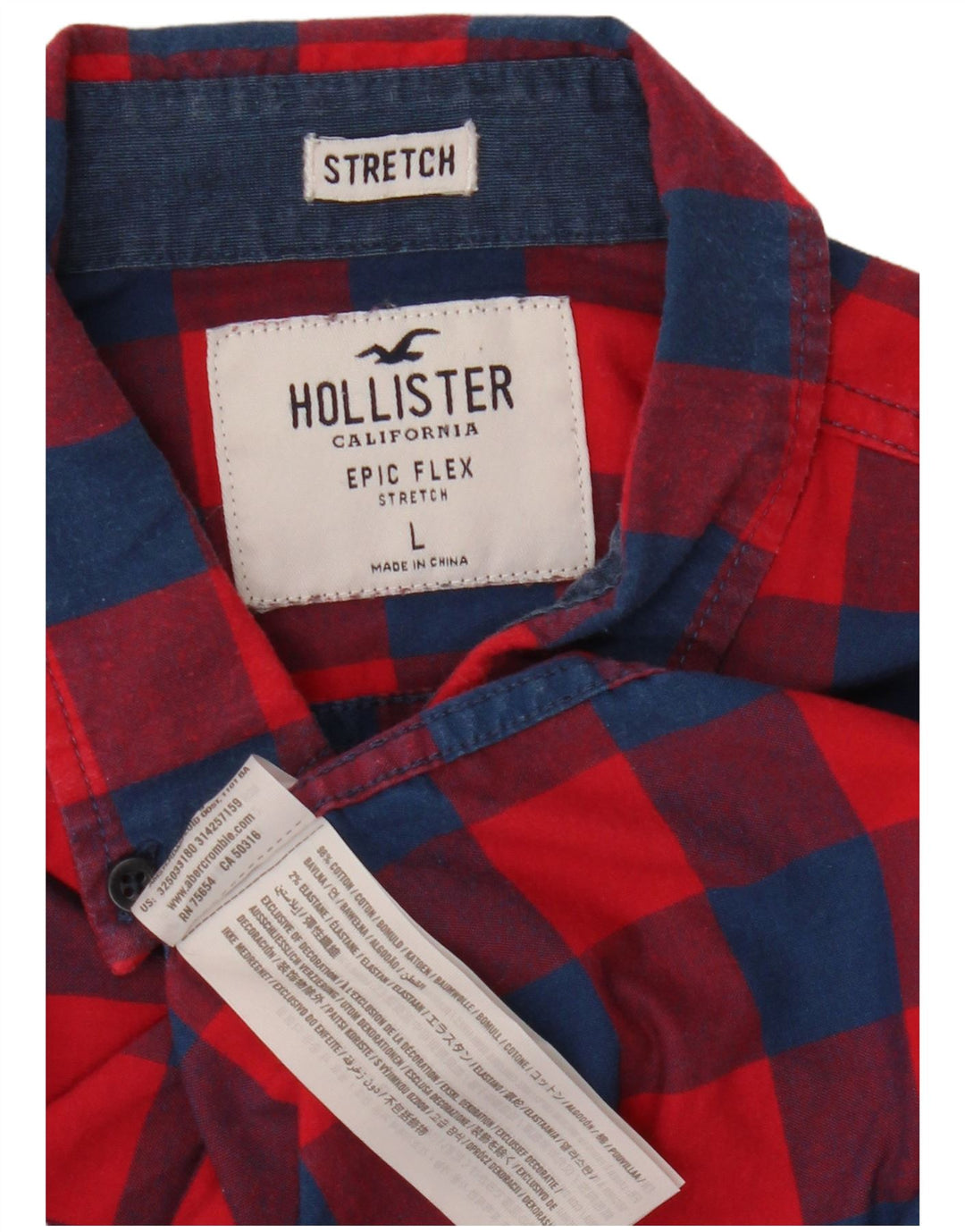 HOLLISTER Herrenhemd, groß, rot kariert, Baumwolle