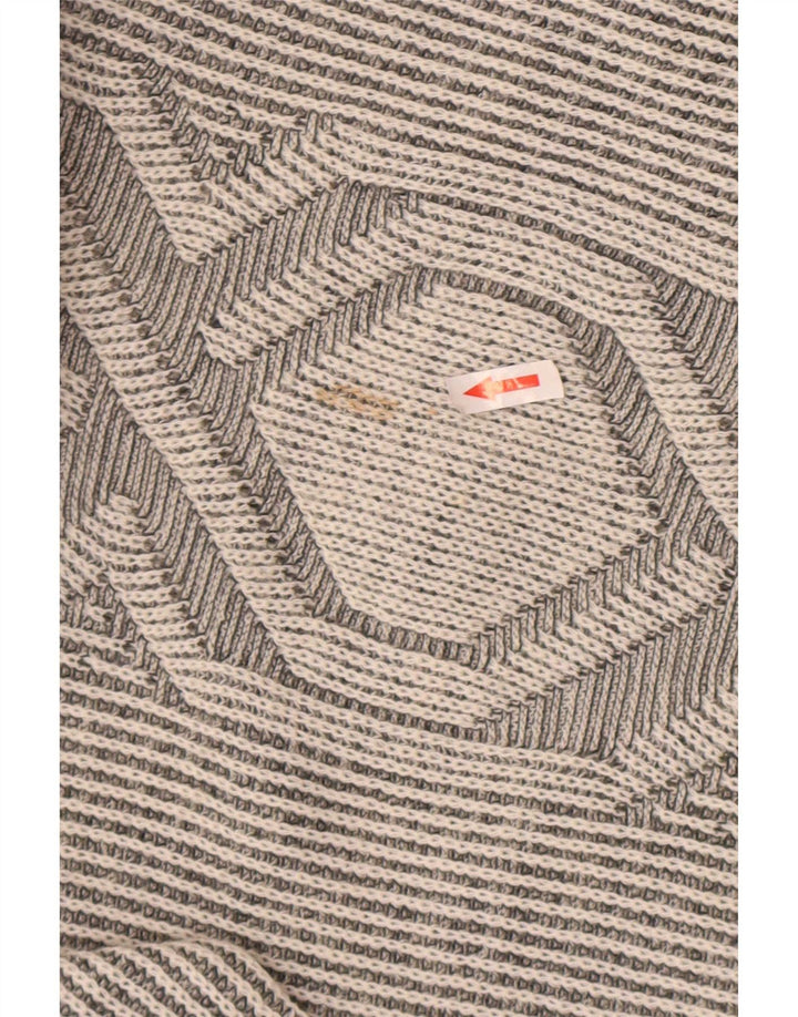 Nuova Moda Herren-Pullover mit Rundhalsausschnitt, mittelgraue geometrische Wolle