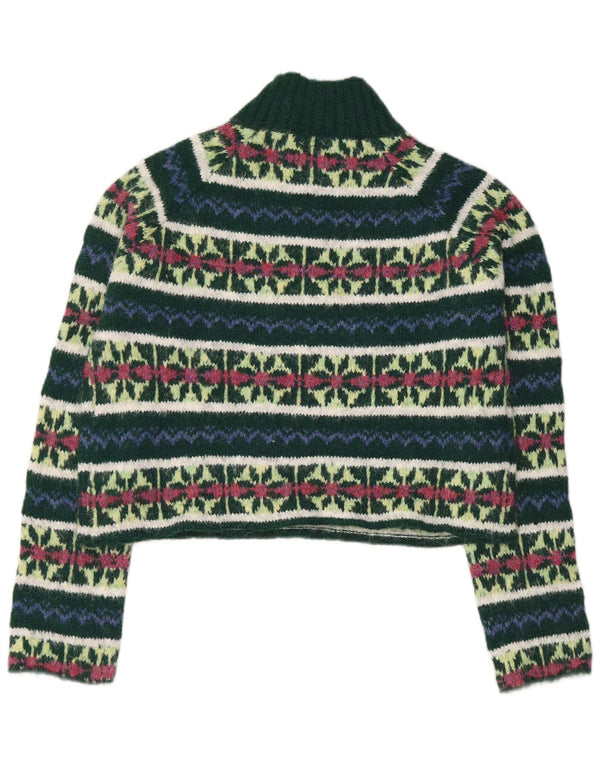 Scout Womens Crop Rollkragenpullover Pullover UK 10 Small Green Fair Isle