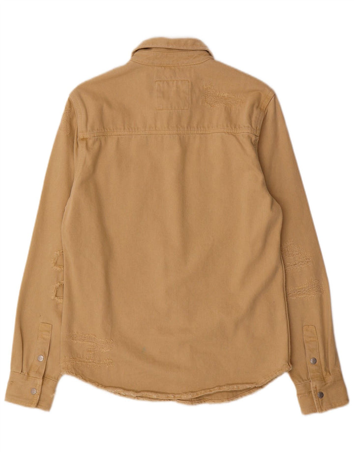 Zara Herren Jeanshemd im Distressed-Look, entspannte Passform, Größe S, Beige, Baumwolle