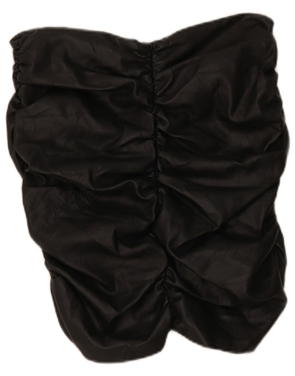 Zara Damen Crop Kunstleder trägerloses Top UK 14 Large Schwarz Polyurethan