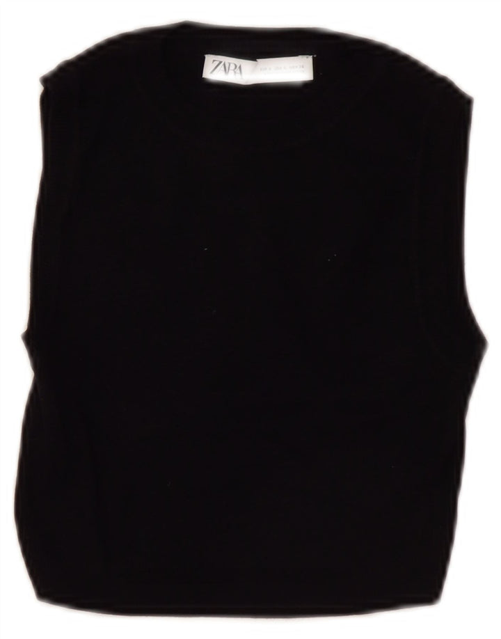 Zara Damen Crop Vest Top UK 8 Small Schwarze Viskose