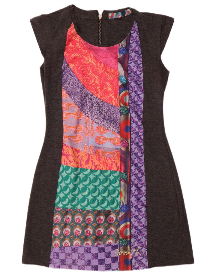 DESIGUAL Damen Etuikleid UK 12 Mittelgrau Patchwork