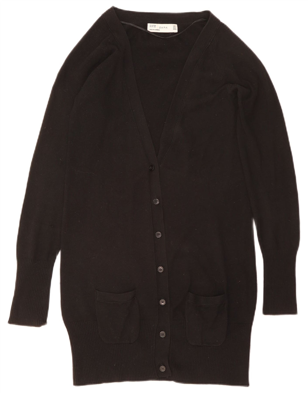 ZARA Damen Longline-Cardigan-Pullover UK 10 Small Schwarz