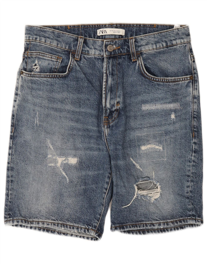Zara Herren Distressed Denim Shorts EU 40 Medium W31 Blaue Baumwolle