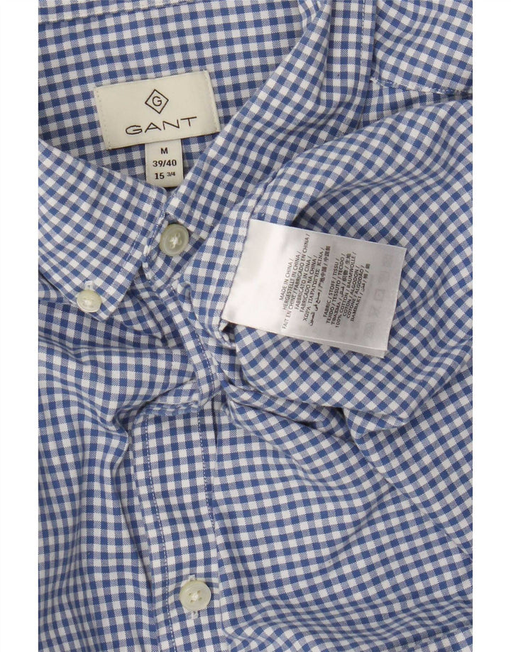 Gant Herrenhemd, Größe 39/40, 15 3/4, mittelblaue Gingham-Baumwolle