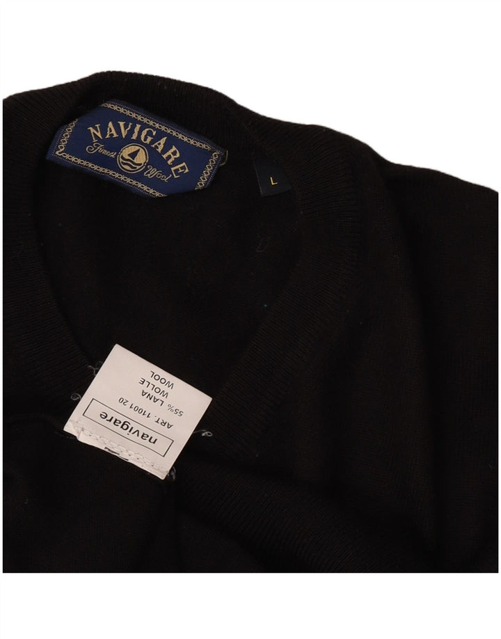 Navigare Herren-Pullover mit V-Ausschnitt, groß, schwarze Wolle