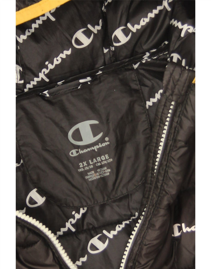Champion wattierte Jungenjacke mit Kapuze, 15–16 Jahre, 2XL, schwarzes Polyester