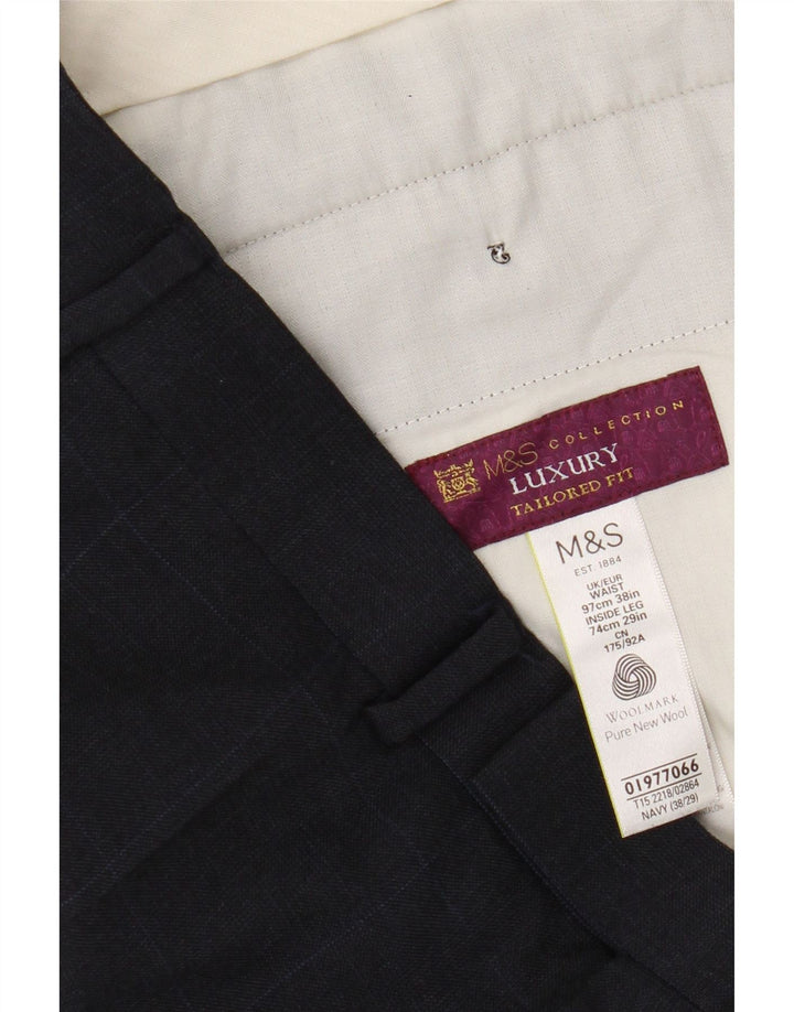 Gerade Anzughose für Herren von Marks & Spencer, W38 L29, marineblau karierte Wolle