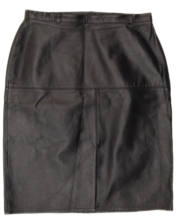 Vintage Damen Leder Bleistiftrock UK 12 Medium W28 Schwarzes Leder