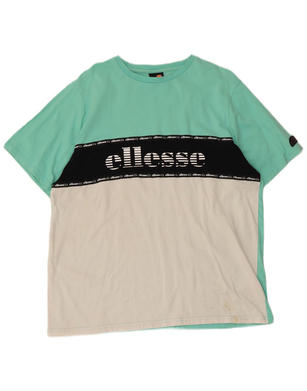 Ellesse Herren Grafik-T-Shirt Top 2XL Türkis Colourblock Baumwolle