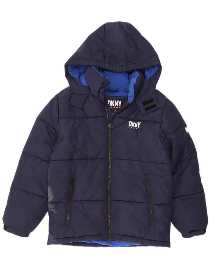 Dkny Jungen wattierte Jacke mit grafischer Kapuze, 14–15 Jahre, Größe L, Marineblau