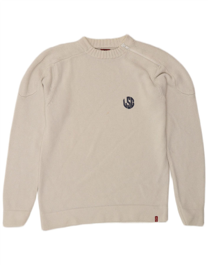Levi's Herren-Pullover mit grafischem Rundhalsausschnitt, Größe S, weiße Baumwolle