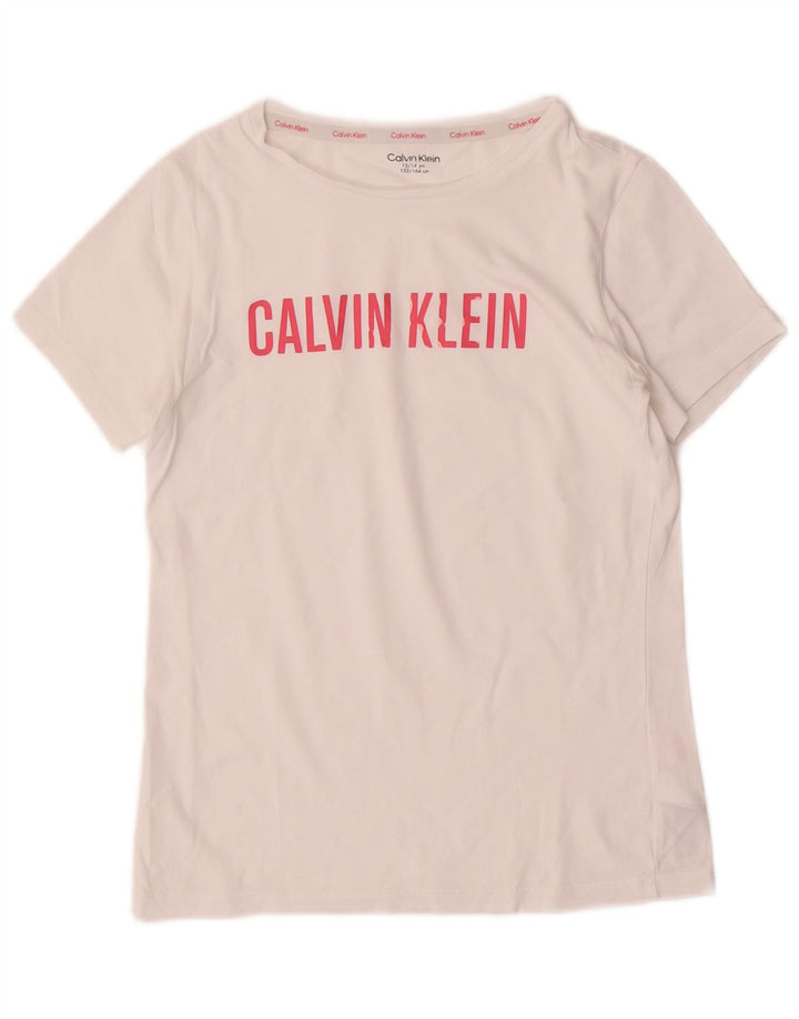 CALVIN KLEIN Mädchen-T-Shirt mit Grafik, 12–13 Jahre, weiße Baumwolle