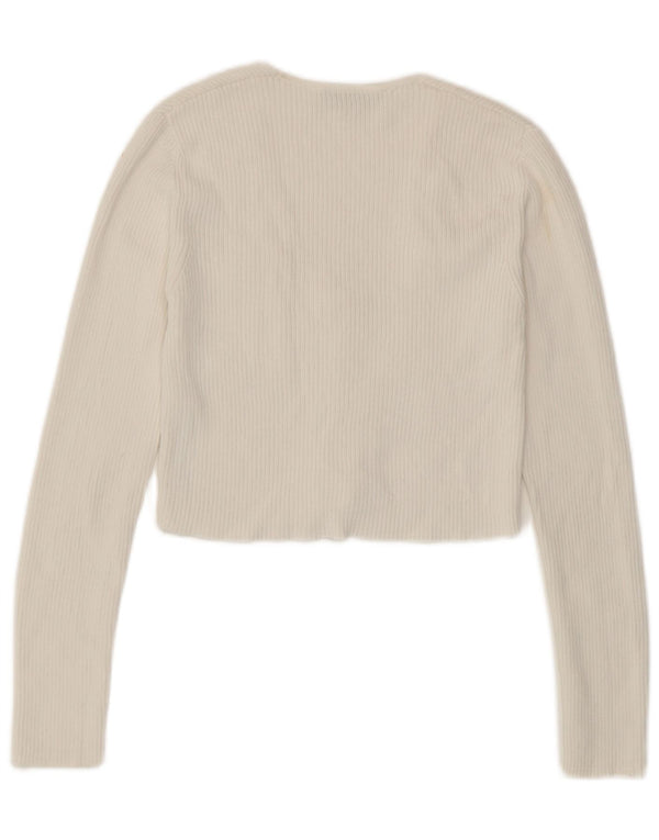 Zara Damen Crop Cardigan Pullover UK 12 Mittelweiße Viskose