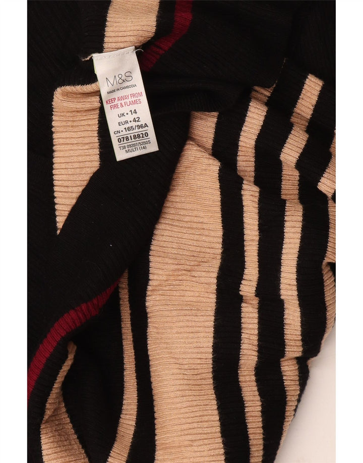 Marks & Spencer Damen-Pullover mit V-Ausschnitt, Gr. 14, mittelschwarz gestreift