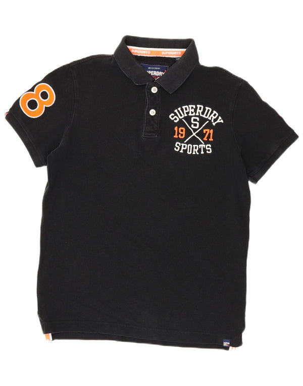 Superdry Herren Rugby-Poloshirt mit Grafik, groß, aus schwarzer Baumwolle