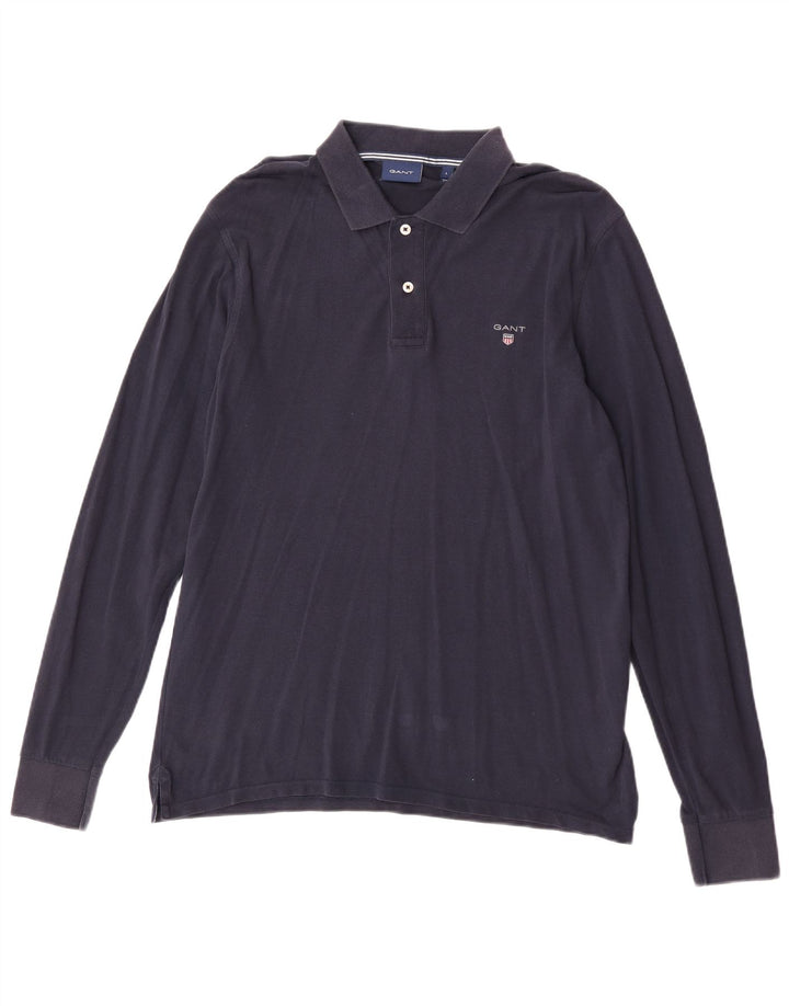 Gant Herren-Langarm-Poloshirt, groß, marineblau, Baumwolle